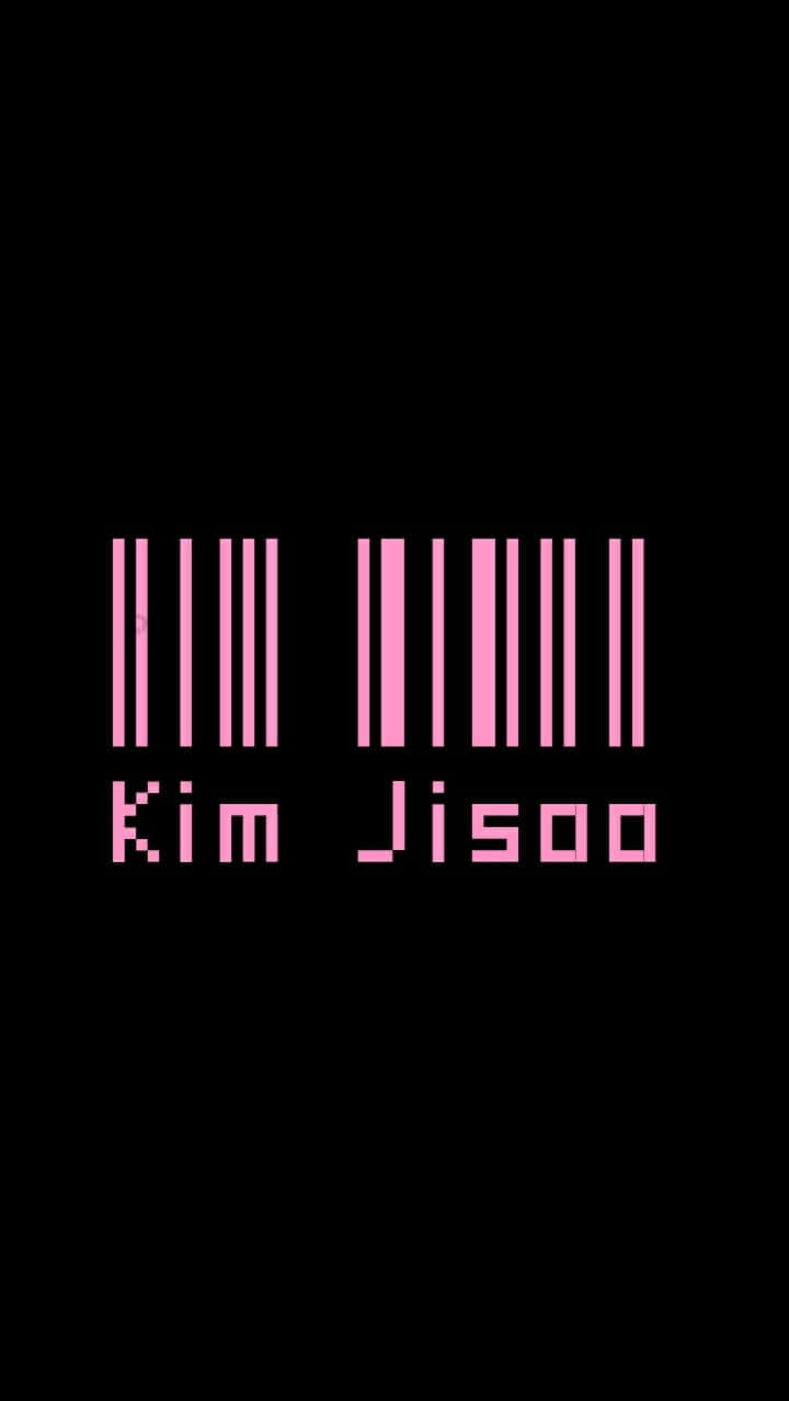 Barcode Scanning 桌布 壁紙 — 粉紅色像素化條碼和名字 Kim Jisoo 在純黑色背景上發光。