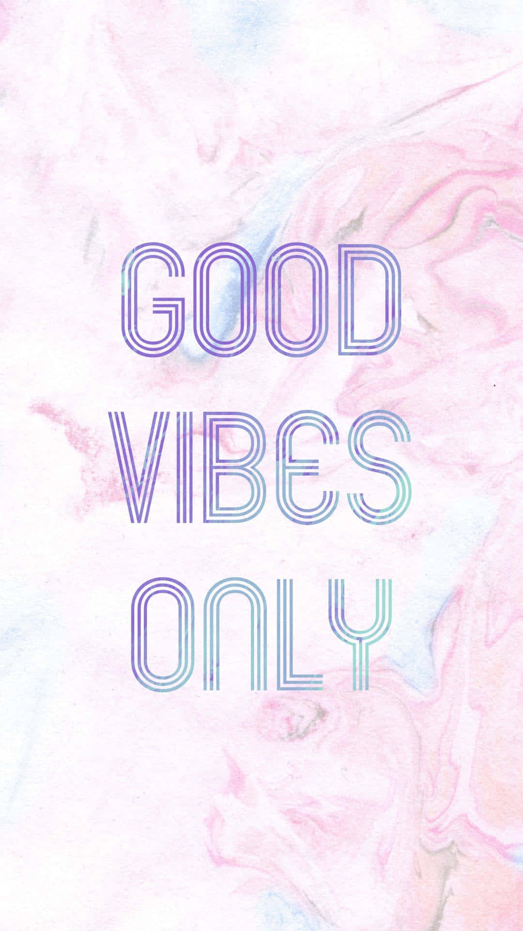 Vibes 桌布 壁紙 — 粉紅色和藍色大理石紋背景，帶有發光輪廓文字，寫著 good vibes only。