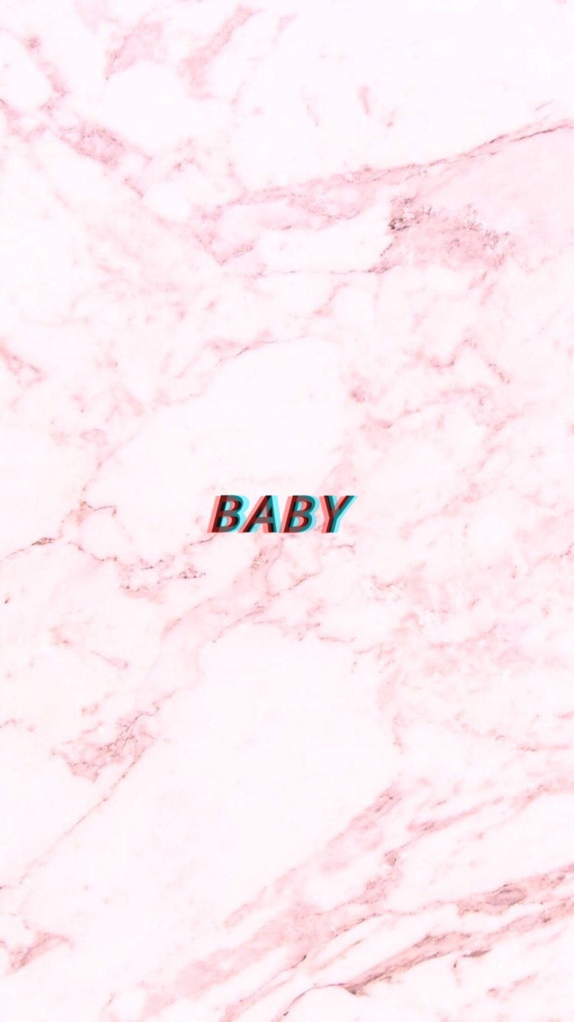 Marble iPhone 桌布 壁紙 — 粉紅色大理石背景，中央有粗體3D故障文字寫著baby。