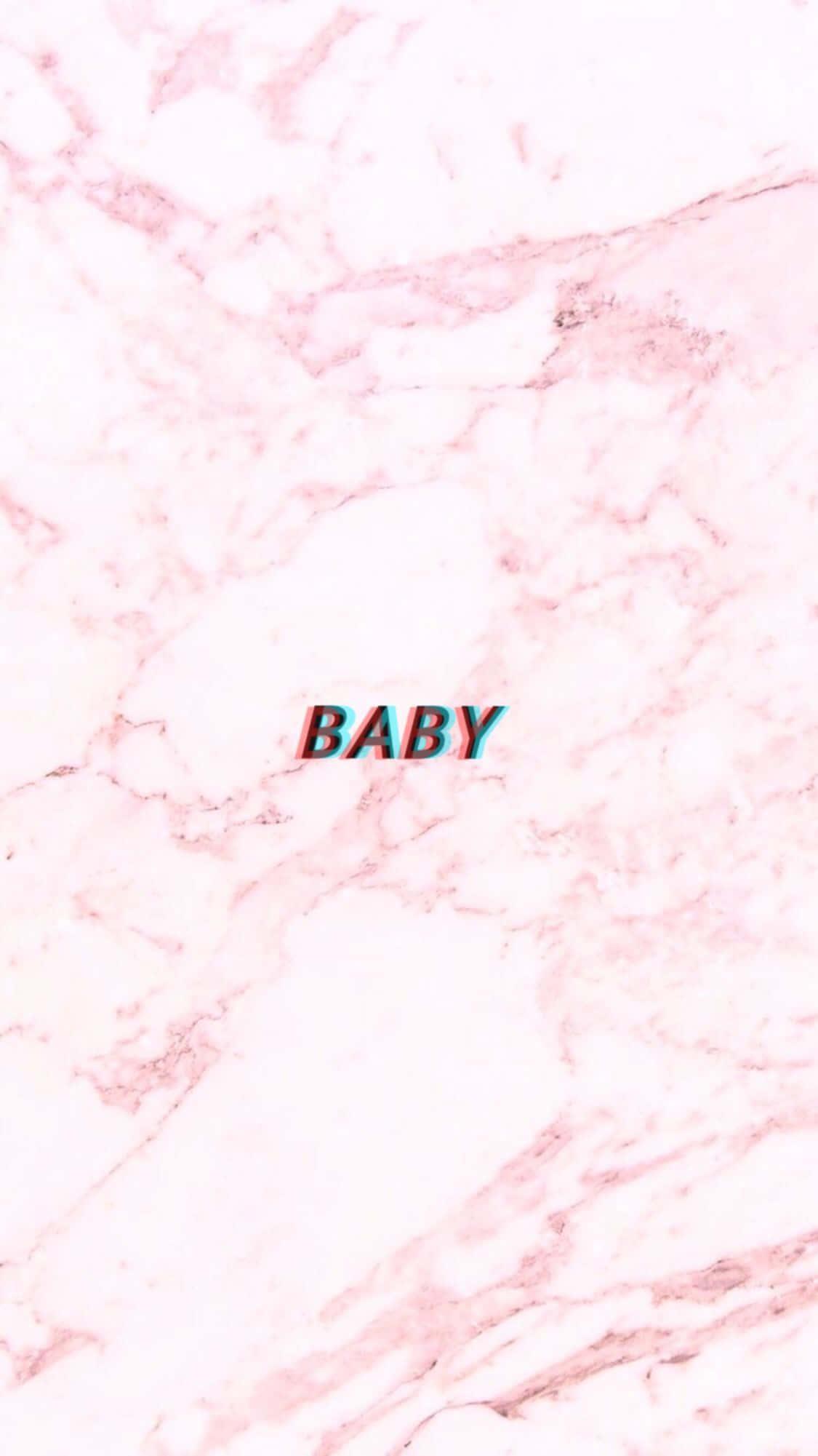 Marble Phone 桌布 壁紙 — 粉紅色大理石背景，中央有粗體3D故障文字顯示baby。