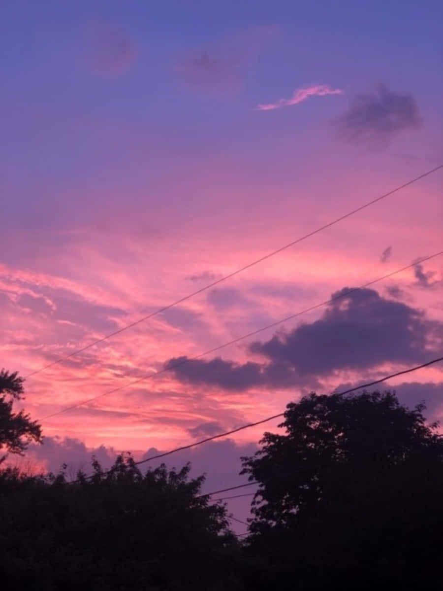 粉紅色天空、雲朵與電線 壁紙
