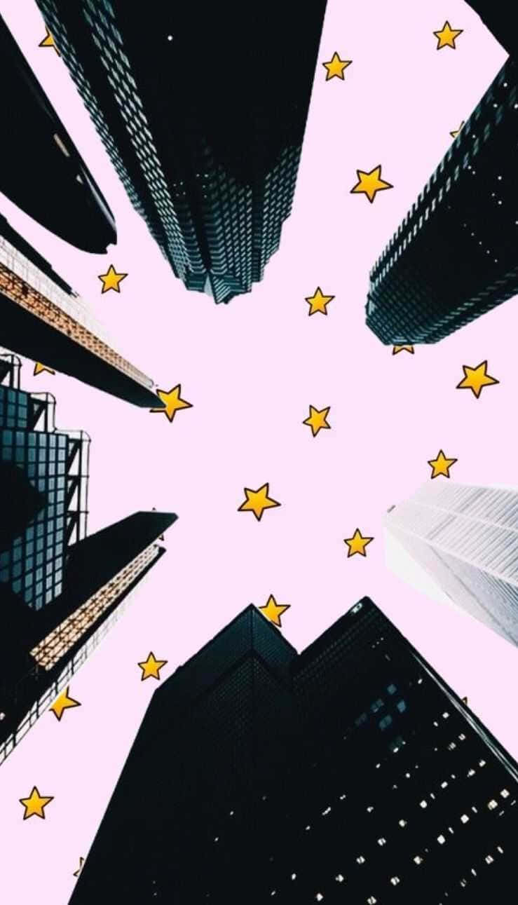 粉紅色天空，點綴著星星 壁紙