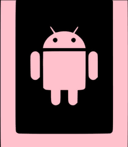 粉紅色安卓機器人圖示 壁紙 — 一個極簡風格的粉紅色Android機械人圖示，居中顯示在帶有柔和粉紅色邊框的黑色智能手機屏幕上。