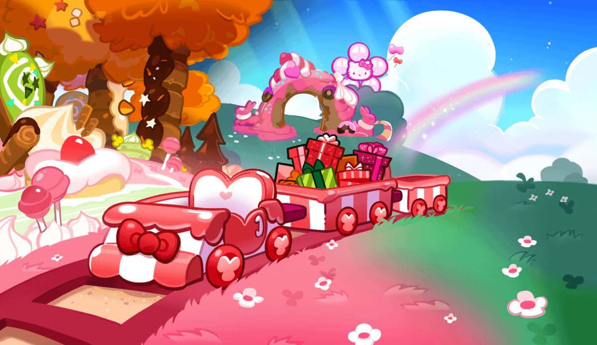 粉紅色火車與大量糖果的火車 壁紙