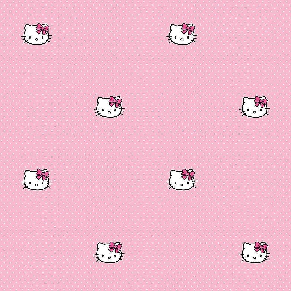 粉紅色牆紙，戴蝴蝶結的Hello Kitty面孔，背景為圓點圖案。 — Hello kitty 美學 GIF 壁紙