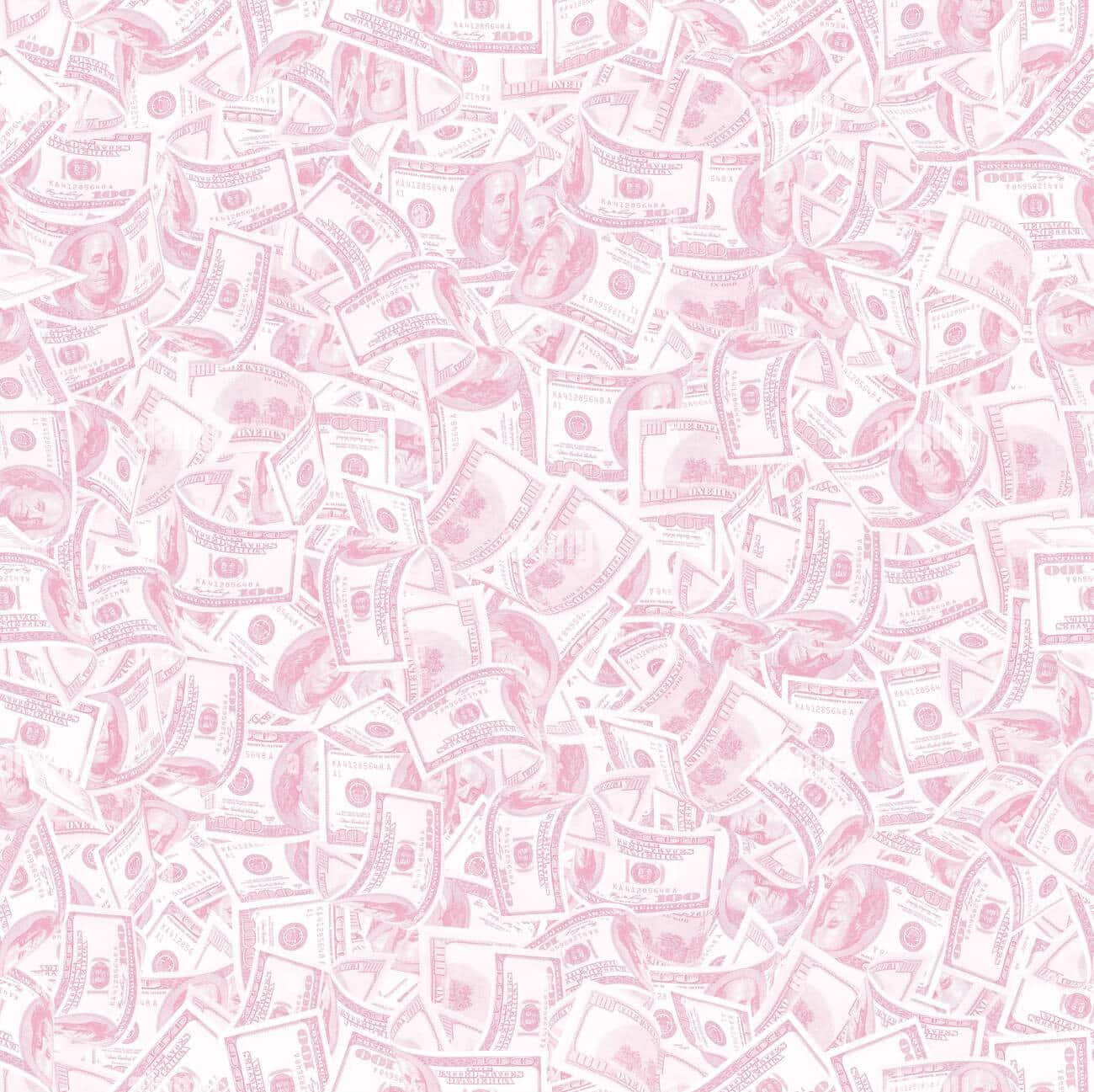 Pink Money 桌布 壁紙 — 粉紅色調嘅美元鈔票密集圖案散落喺白色背景上。