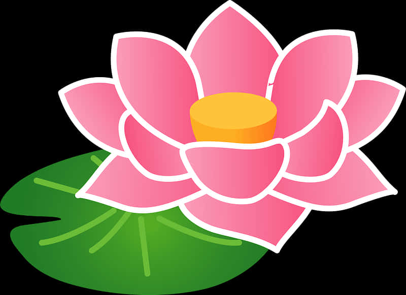粉紅蓮花向量插圖 壁紙 — 一朵風格化的粉紅色蓮花，帶有黃色中心，在黑色背景上的綠色荷葉上綻放。
