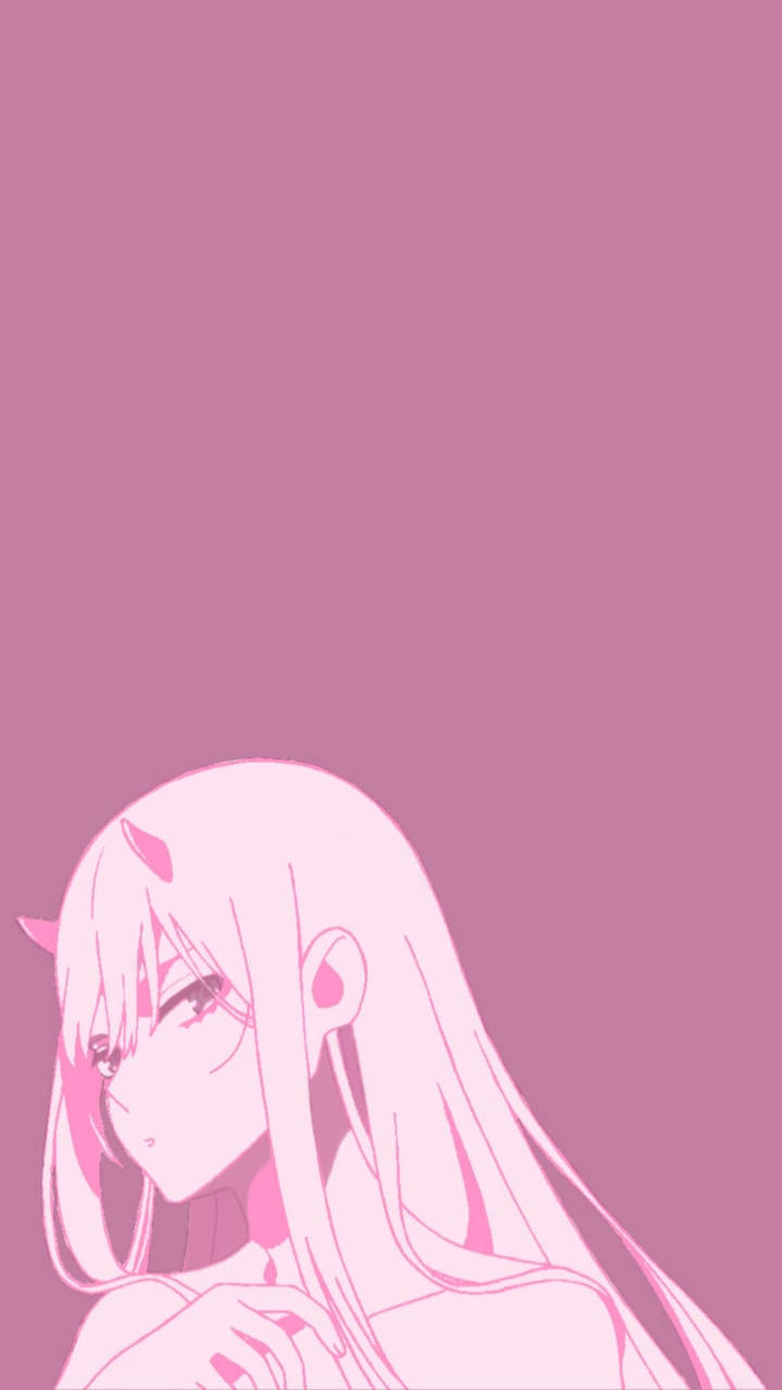 粉紅極簡風格中帶角的動漫女孩