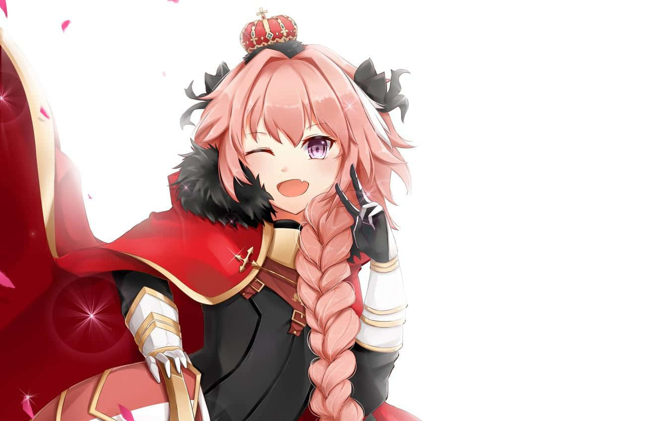 粉紅長髮少女披紅色斗篷 壁紙
