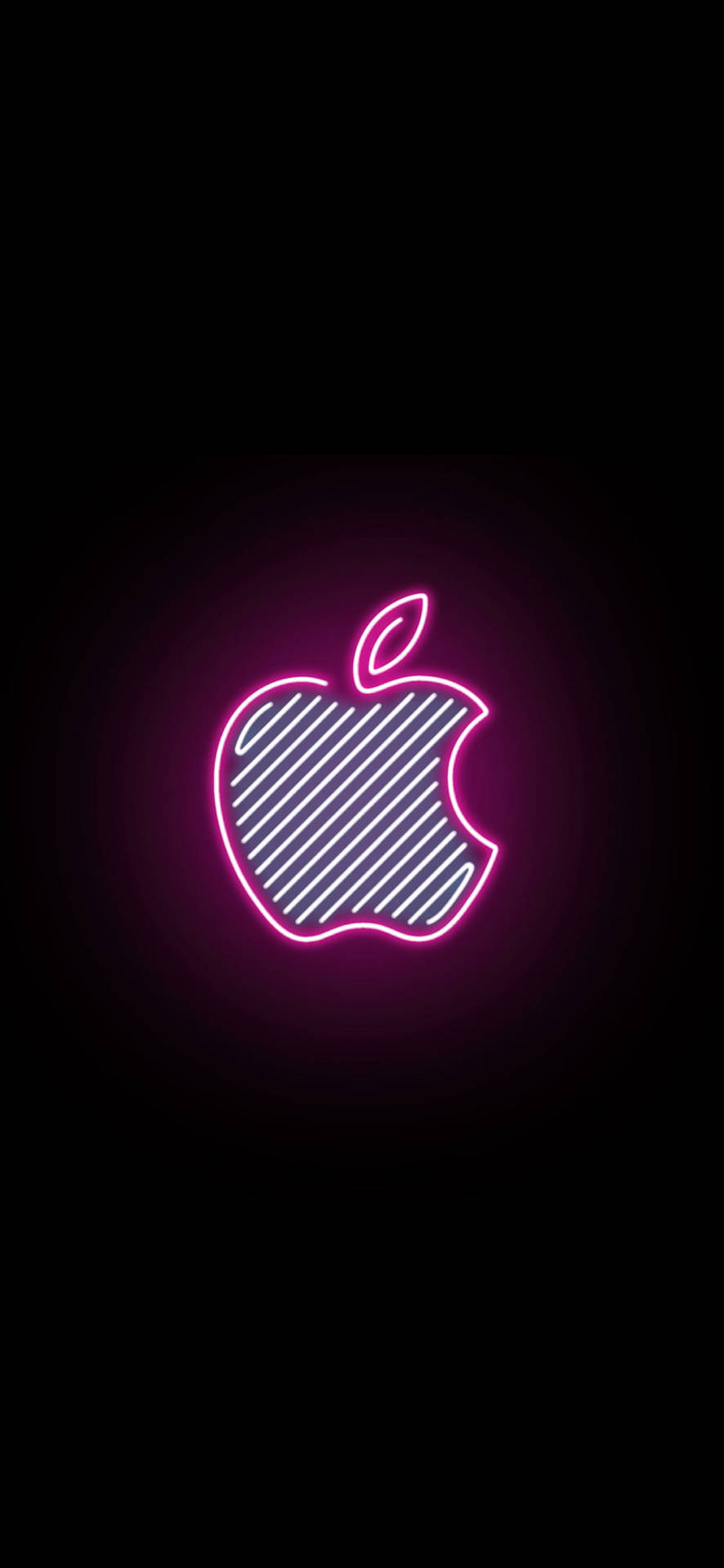 在黑色背景上發光的帶有對角線條的霓虹粉紅色Apple標誌