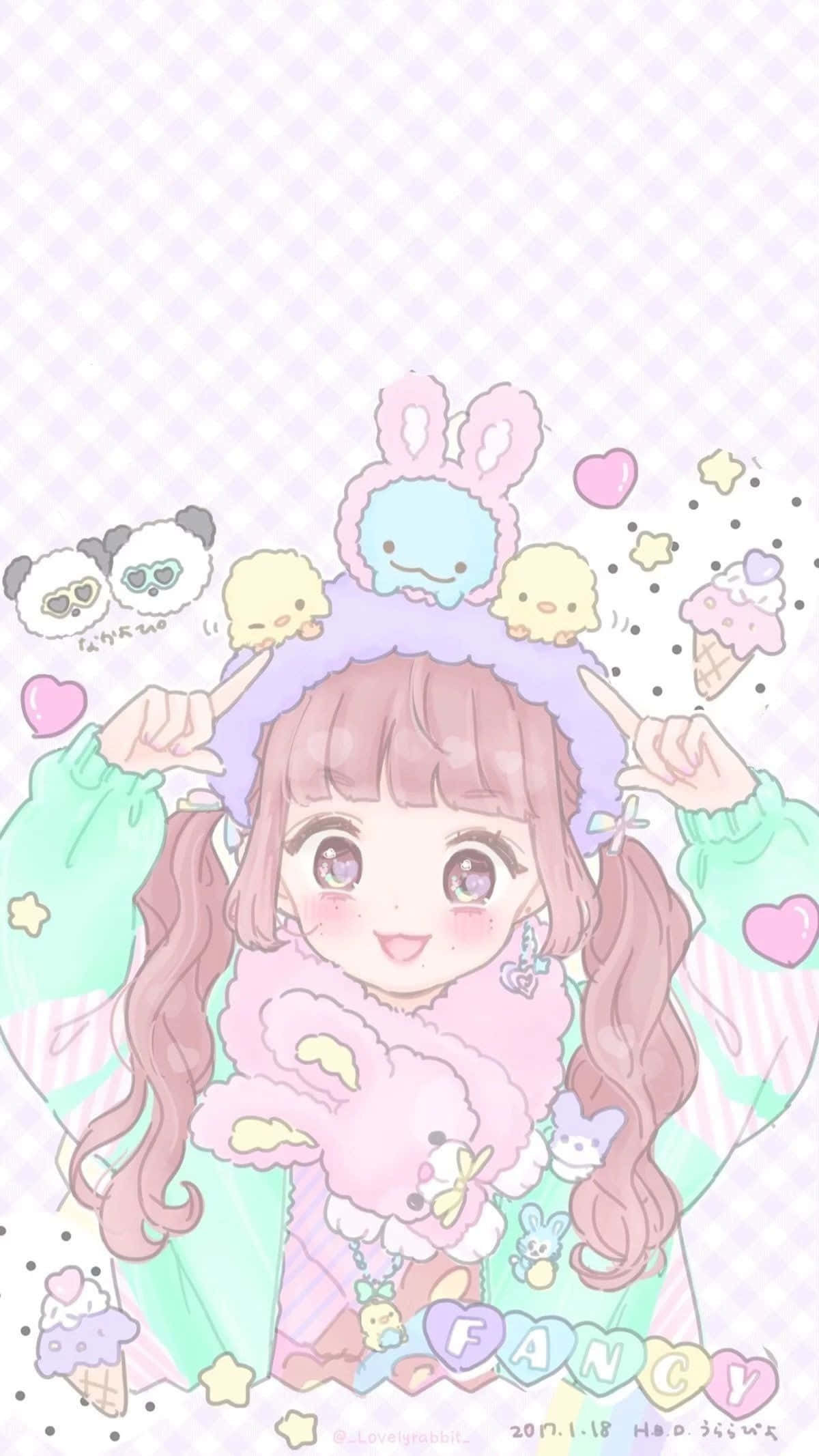 粉紅頭髮戴兔仔帽的女孩 壁紙