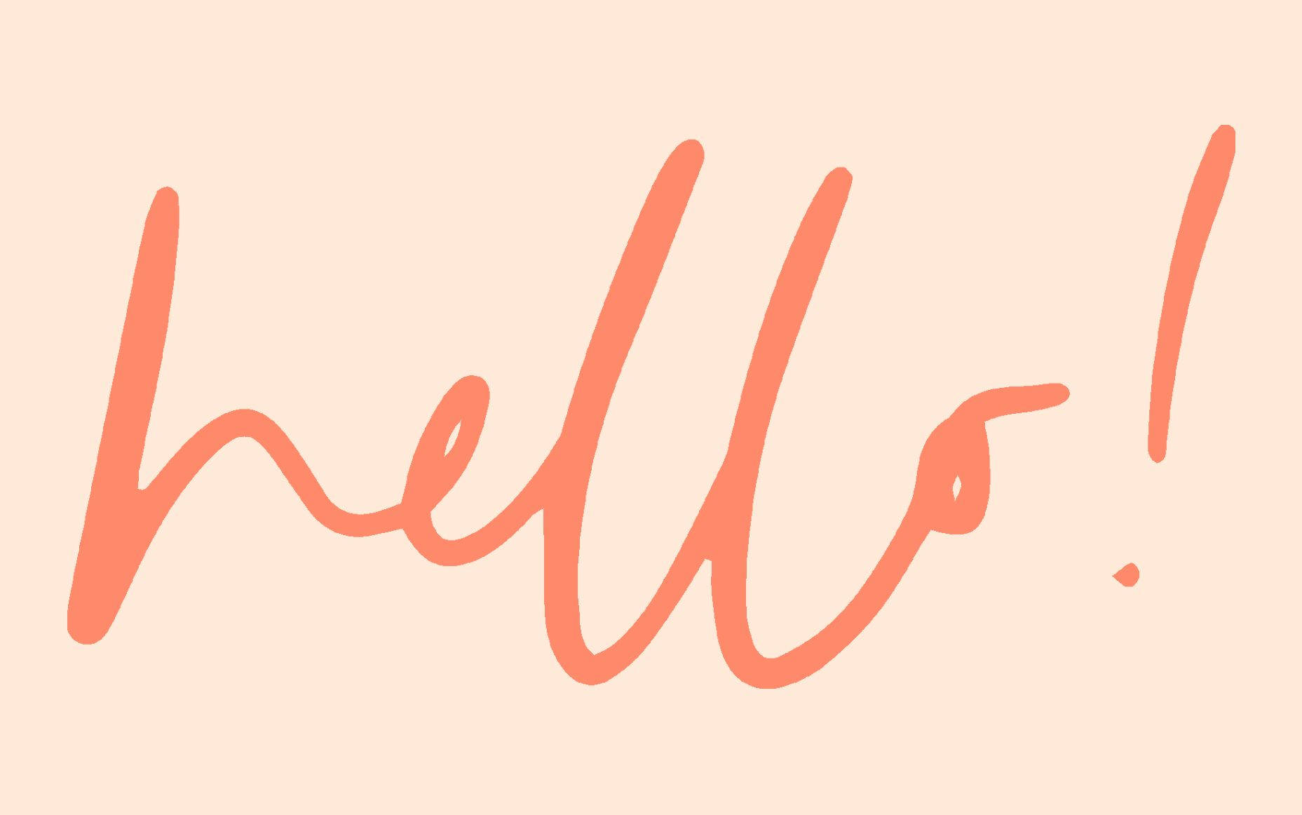 粉紅風格「Hello」問候語 壁紙 — 在柔和的蜜桃色背景上，以流暢字體書寫的珊瑚色手寫「你好！」。