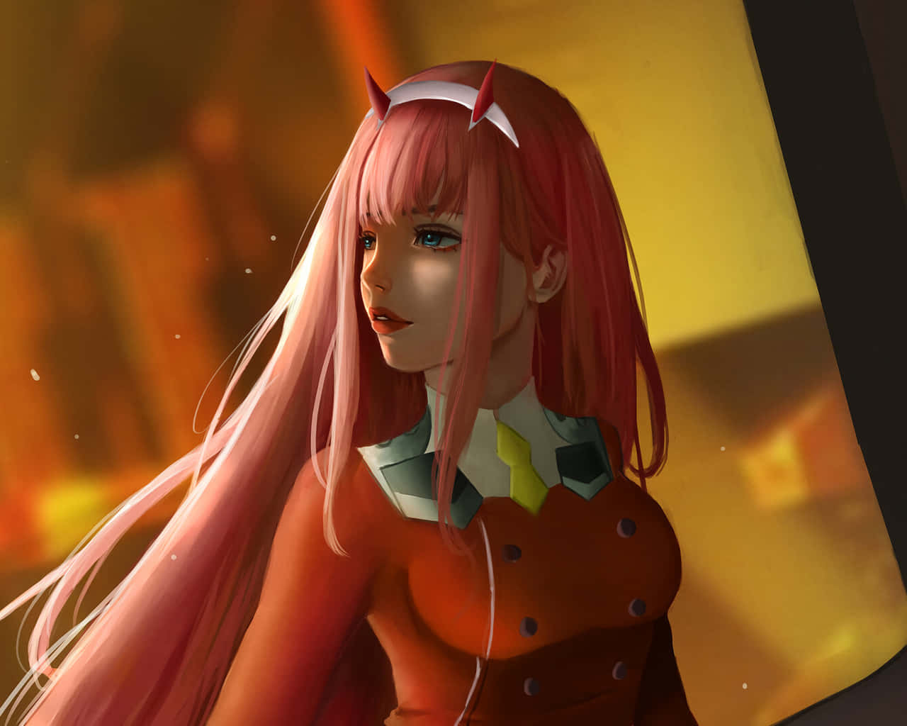 粉紅髮少女與角 壁紙
