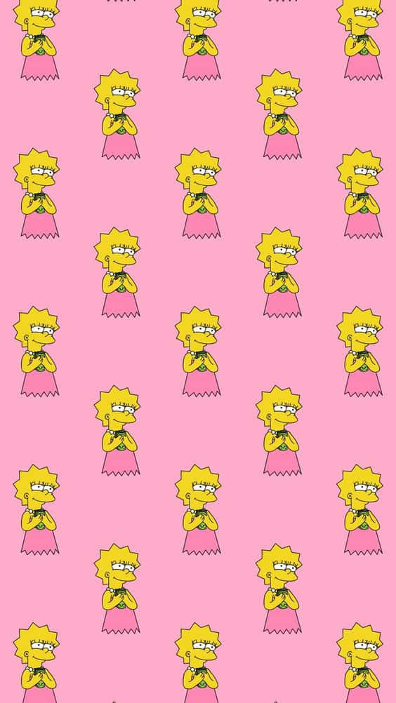 卡通角色 Lisa Simpson 在粉紅色背景上的重複圖案。