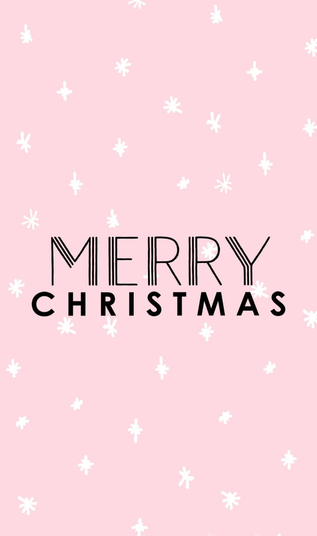 粉紅色背景，帶有白色雪花和粗體黑色Merry Christmas文字。