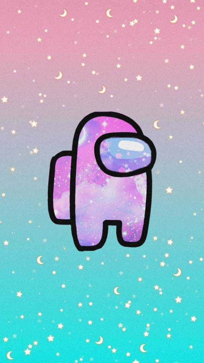 一個帶有星系圖案的卡通太空人漂浮在繁星點點的柔和色天空中。