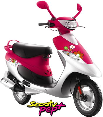 粉色 Scooty Pep Plus 花紋設計 壁紙 — 一輛充滿活力的粉紅色和白色電單車，飾有花卉貼紙和俏皮的天線狀後視鏡。