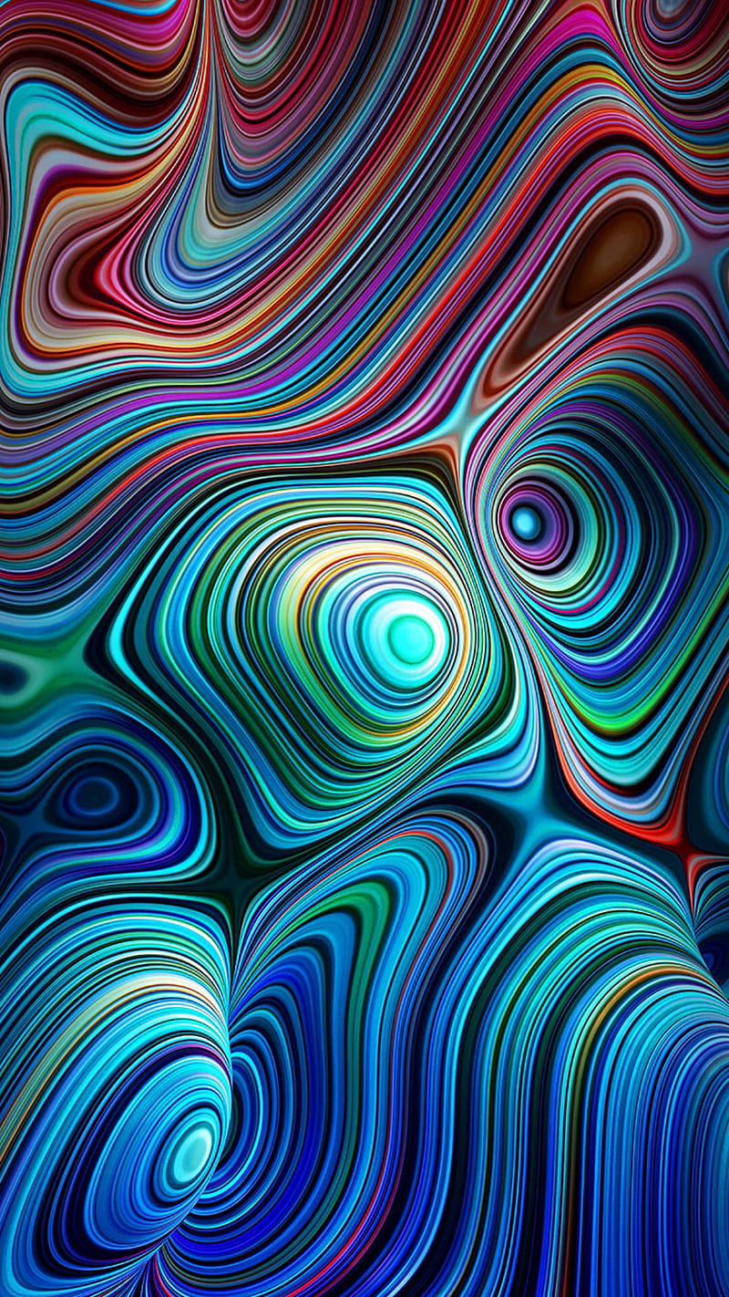 動態數位藝術作品，具有旋轉的彩色絲帶和發光的中心。