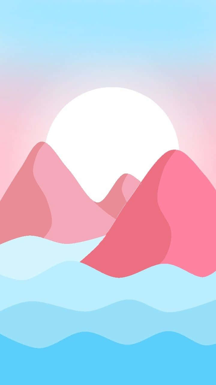 粉藍色山脈與背景波浪 壁紙
