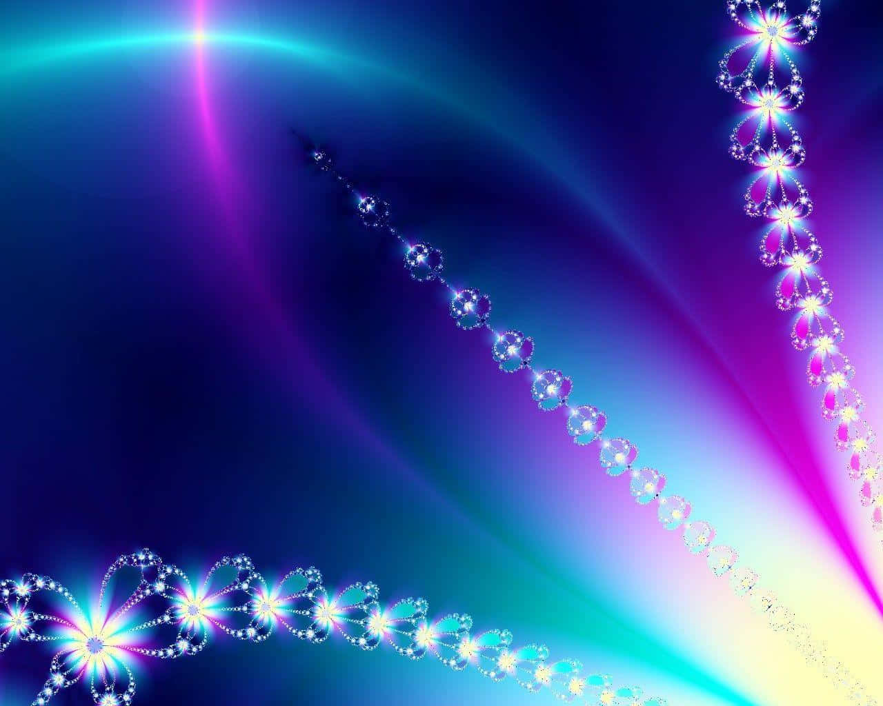 抽象數位藝術作品，帶有藍色和紫色的發光分形光束和星爆圖案。