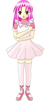 粉髮動漫少女站立 壁紙