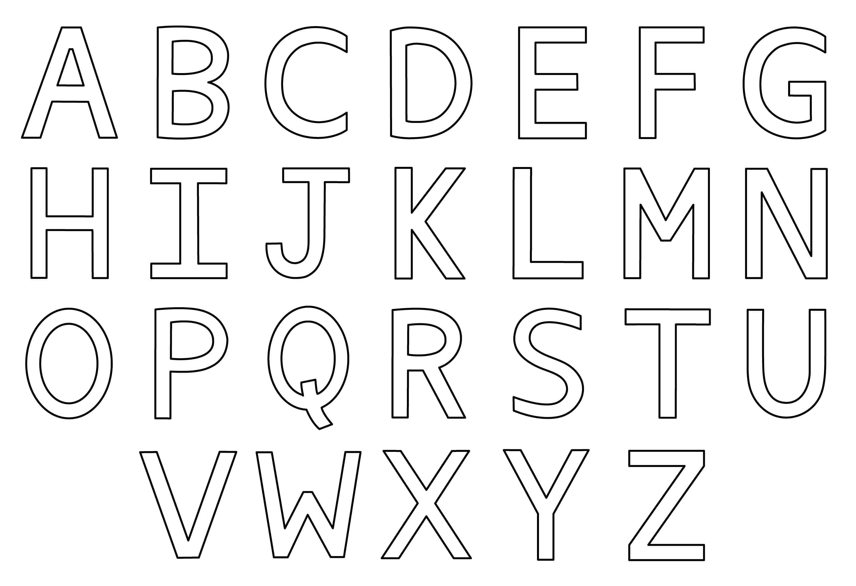 Black And White Letter 桌布 壁紙 — 粗體大寫字母以黑色輪廓線繪製在白色背景上，排列成四行。