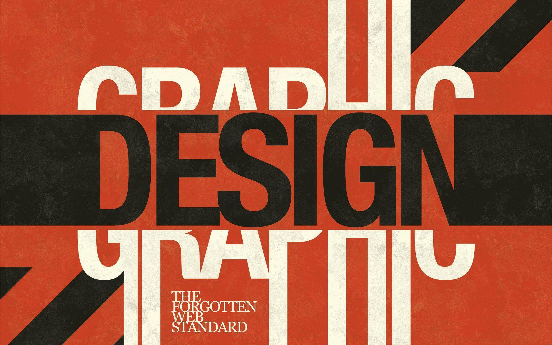 Design 桌布 壁紙 — 粗體字型以白色和黑色拼出「GRAPHIC DESIGN」，背景為帶有斜紋的紋理紅色背景。