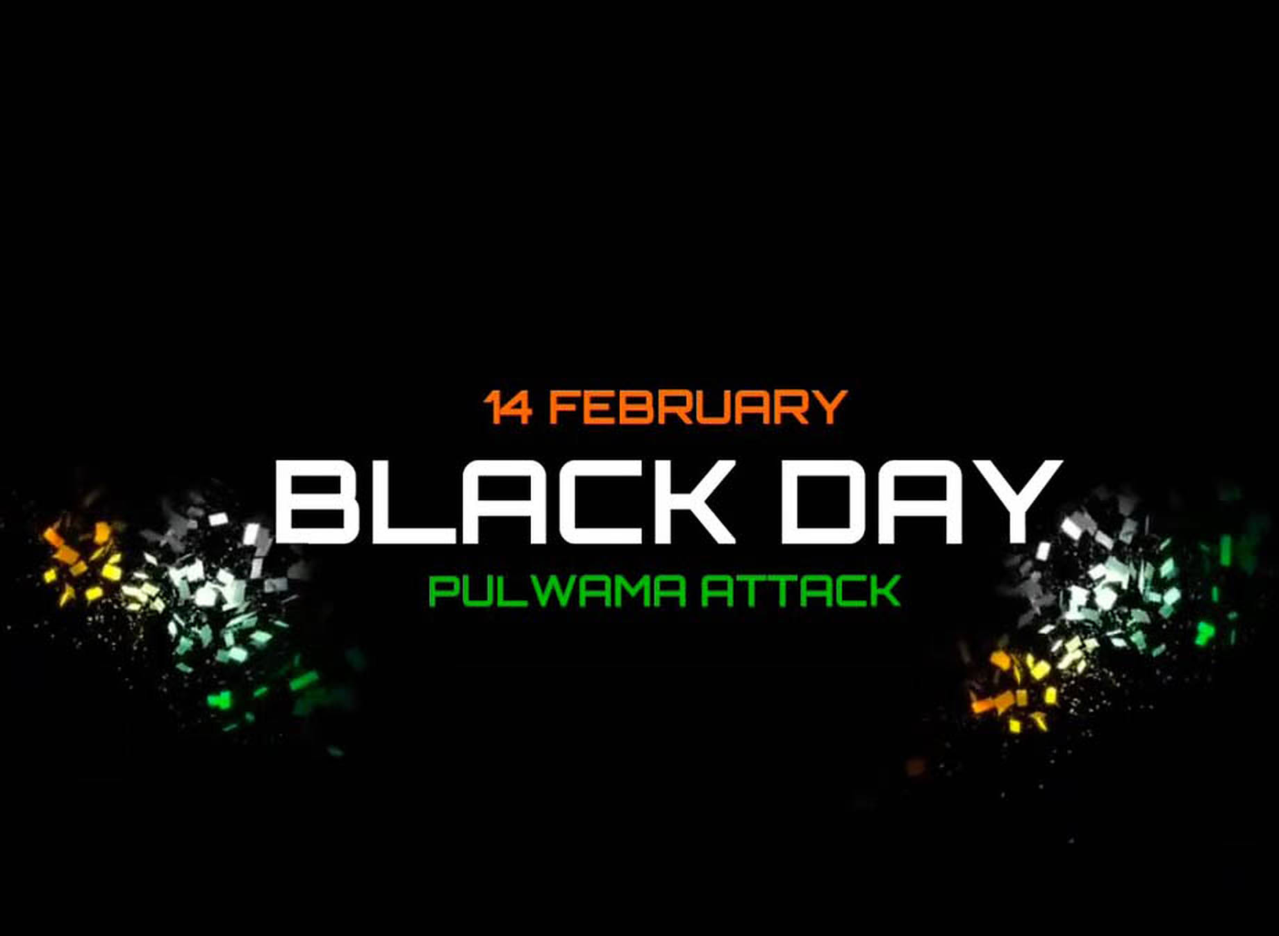 黑色動態圖 桌布 壁紙 — 粗體文字在黑色背景上宣告「BLACK DAY」，兩側有彩色像素化爆發點綴訊息。
