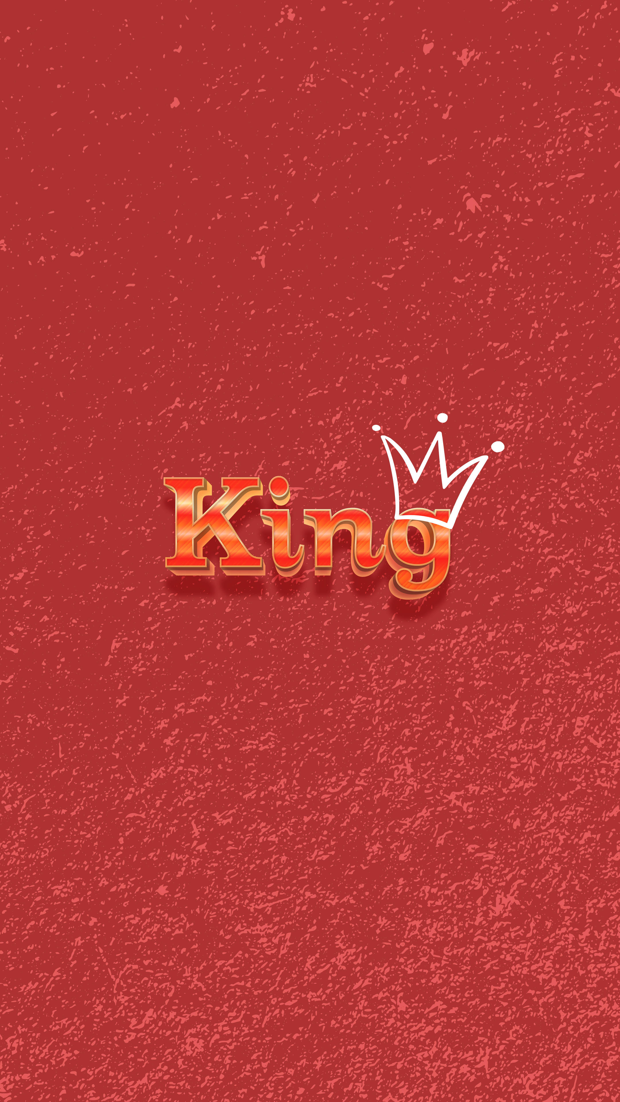 king 桌布 壁紙 — 粗體橙色3D字母「King」，白色皇冠圖示居中，置於有紋理的深紅色背景上。