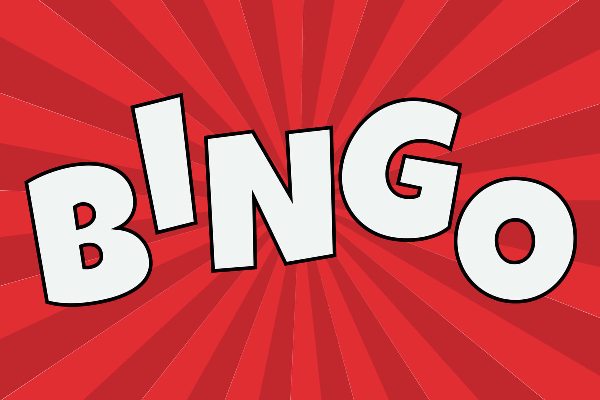 Bingo 桌布 壁紙 — 粗體白色「BINGO」文字帶黑色輪廓，在鮮紅色太陽光線背景上放射光芒。