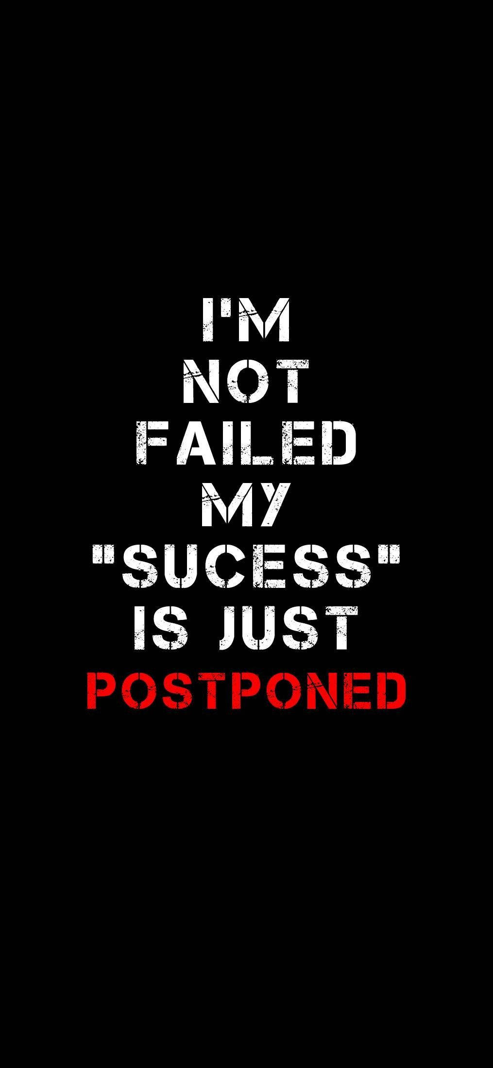 Success 桌布 壁紙 — 粗體白色和紅色的磨損文字在純黑色背景上宣告「我沒有失敗，我的成功只是被推遲了」。