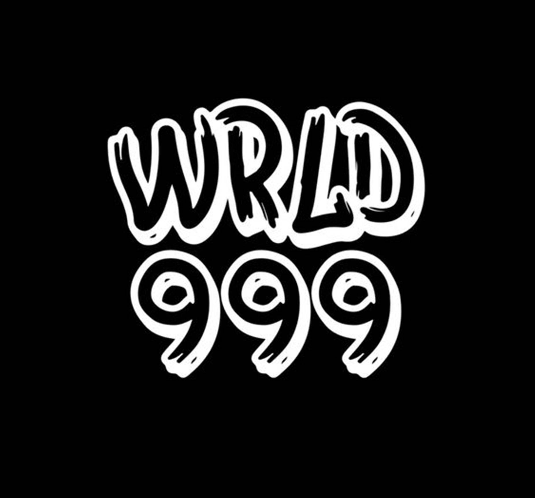 Juice WRLD 桌布 壁紙 — 粗體白色塗鴉風格文字，在純黑色背景上拼寫「WRLD 999」。