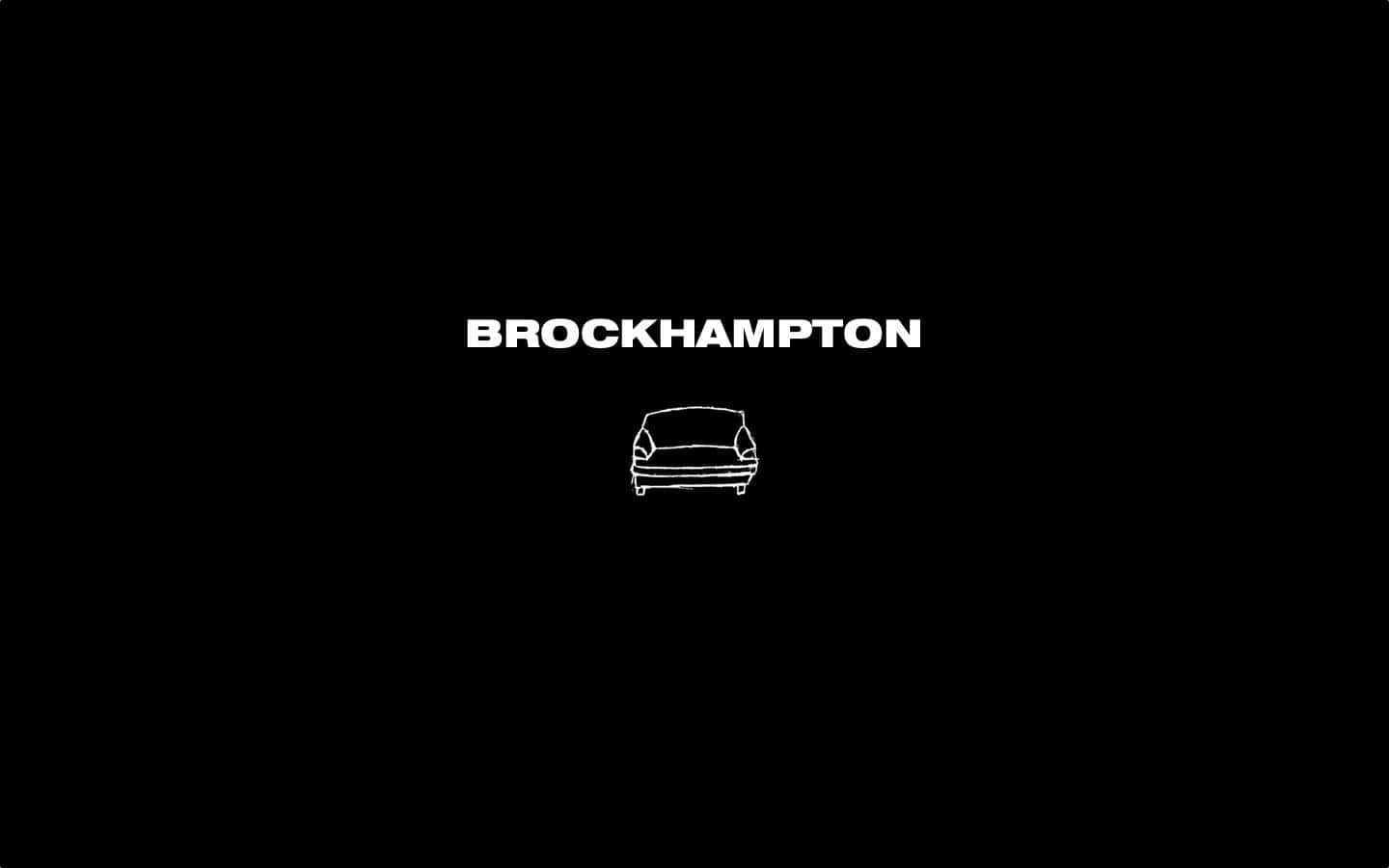 Brockhampton 桌布 壁紙 — 粗體白色文字 Brockhampton 和簡約汽車輪廓，居中於純黑背景上。