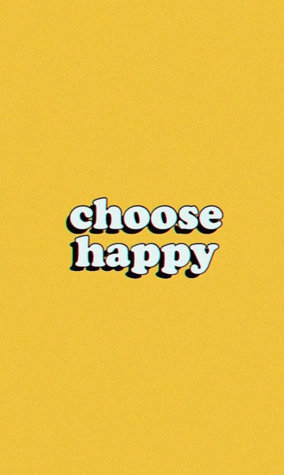 Cheerful 桌布 壁紙 — 粗體白色文字「choose happy」帶黑色陰影，居中於帶紋理的芥末黃色背景上。