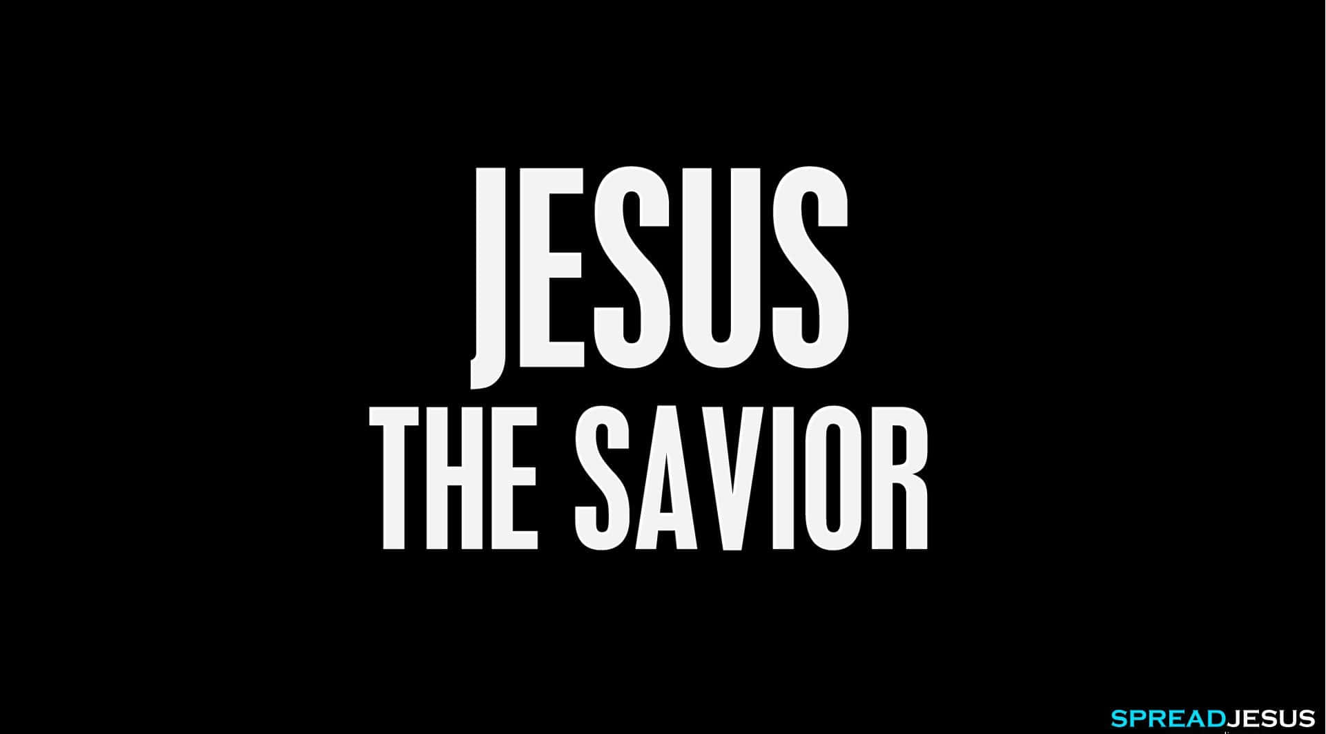 Savior 桌布 壁紙 — 粗體白色文字顯示耶穌救世主，背景為純黑色，角落有一個細小的藍色標誌。