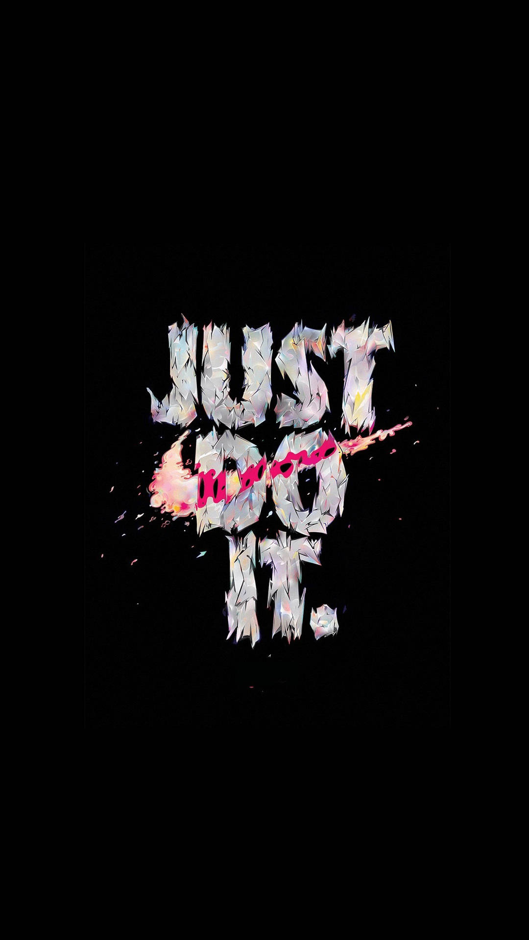 Epic Just Do It Nike iPhone 壁紙 — 粗體碎片化文字顯示「JUST DO IT」，黑色背景上帶有粉紅色斜線。