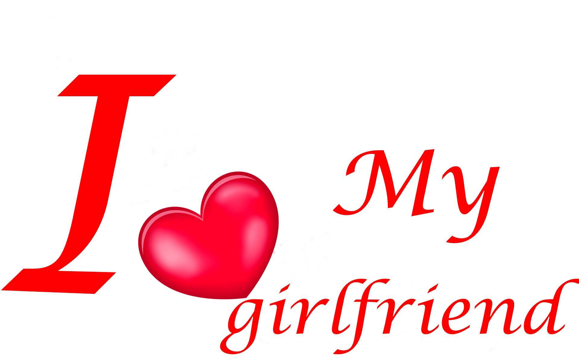 Girlfriend 桌布 壁紙 — 粗體紅色文字拼出「I love my girlfriend」，並在純白背景上用一個光澤心形取代「o」。