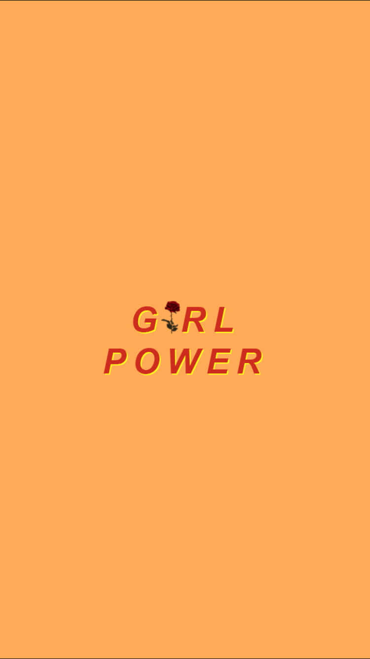 橙色美學 桌布 壁紙 — 粗體紅色文字顯示 girl power，居中在純暖橙色背景上，girl 中的字母 o 被一朵小玫瑰取代。