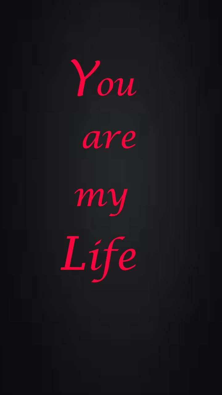 Love Quotes 桌布 壁紙 — 粗體紅色草書文字在紋理深灰色背景上寫著「You are my Life」。