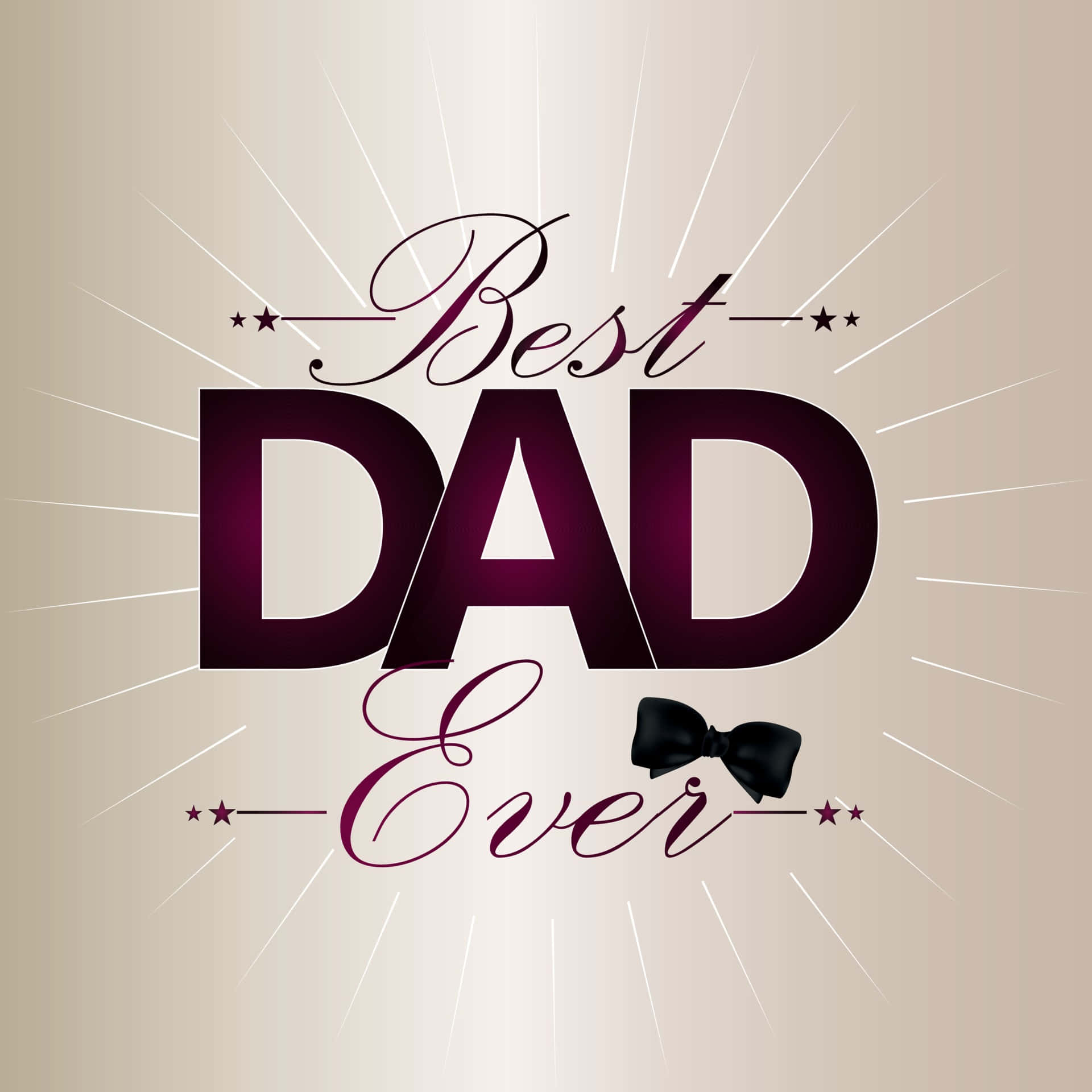 Dad 桌布 壁紙 — 粗體紫色文字宣示『最好的爸爸』，配以黑色蝴蝶結和星芒射線，背景為米色漸變。