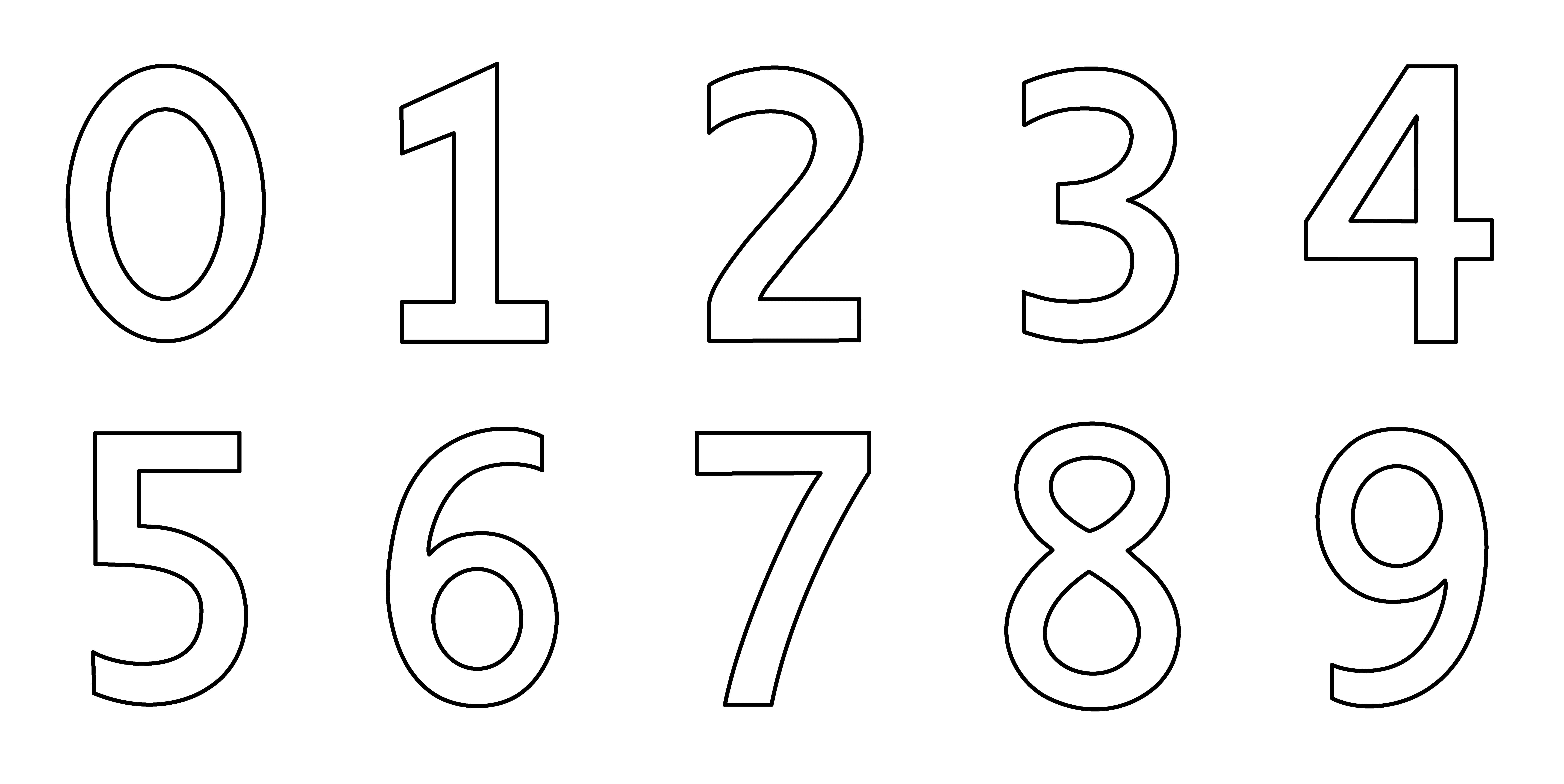 Black And White Number 桌布 壁紙 — 粗體輪廓數字零至九，在純白背景上排列成兩行。