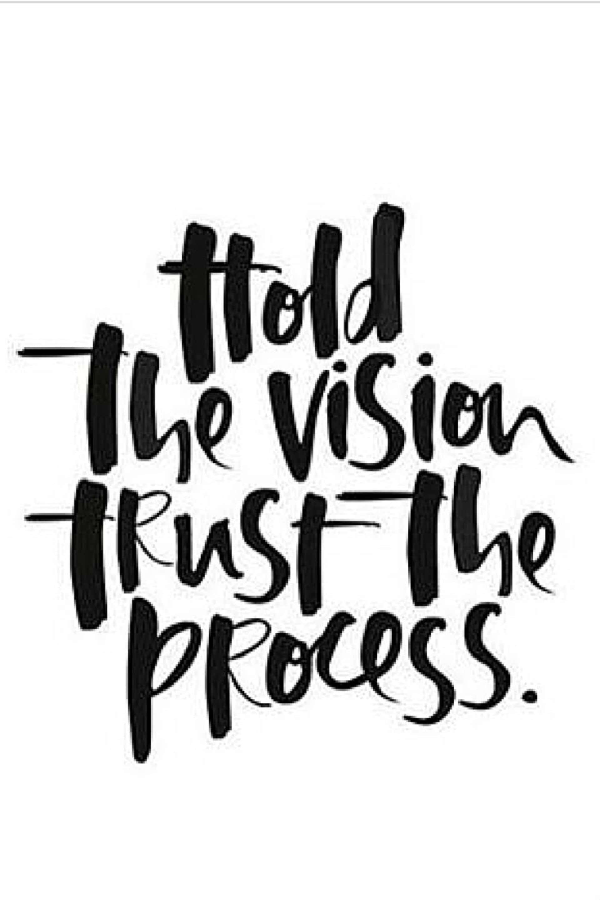 trust 桌布 壁紙 — 粗體黑色刷字排版在純白背景上寫著「Hold The Vision Trust The Process」。