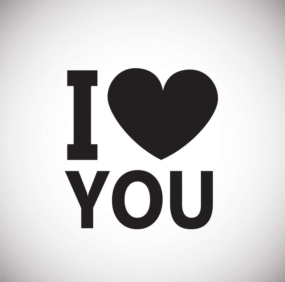 我愛你 桌布 壁紙 — 粗體黑色文字在柔和的漸變白色背景上拼出 I heart YOU。