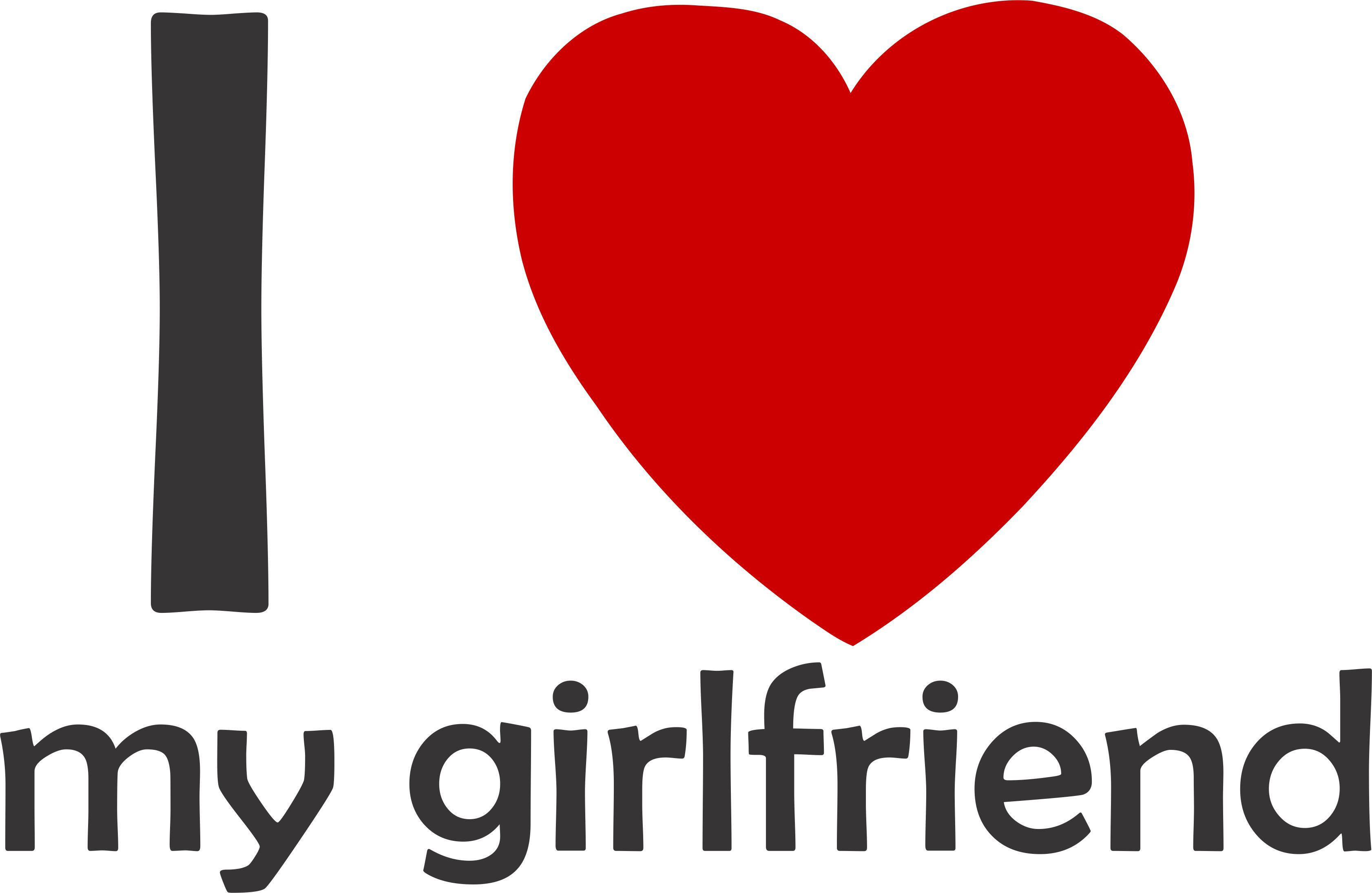 Girlfriend 桌布 壁紙 — 粗體黑色文字拼出「I love my girlfriend」，並以鮮紅色心形取代「love」一詞，背景為純白色。
