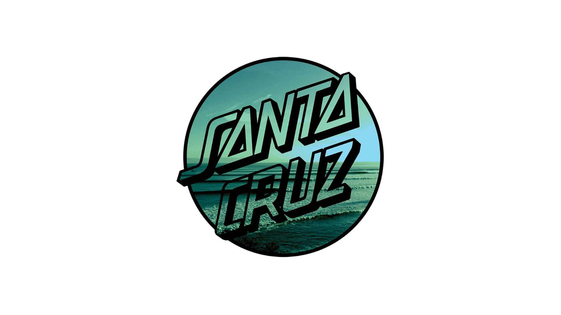 Santa Cruz 桌布 壁紙 — 粗黑輪廓的Santa Cruz標誌，配以風格化波浪和漸變藍綠色背景。
