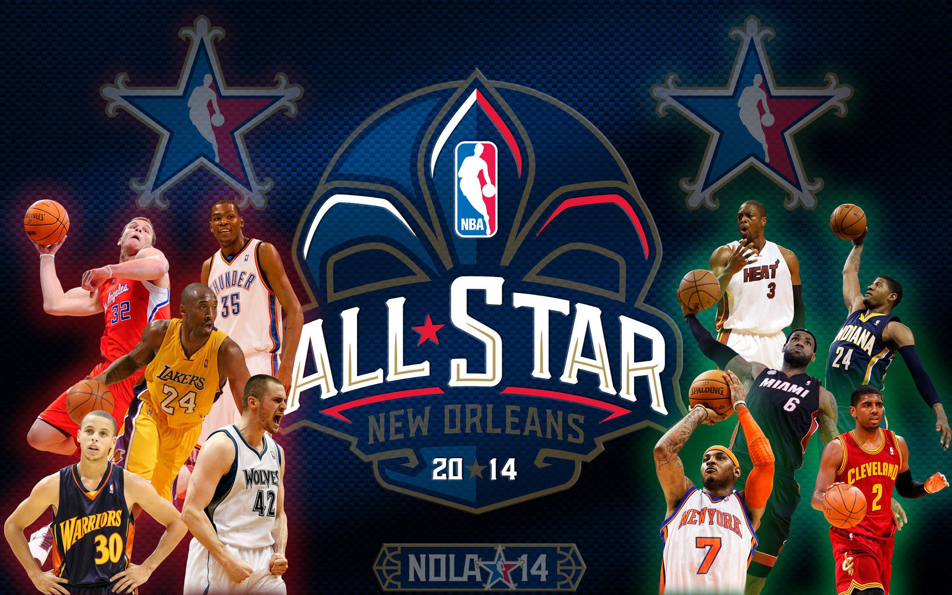 NBA全明星2014活動海報，籃球運動員擺出動感姿勢。