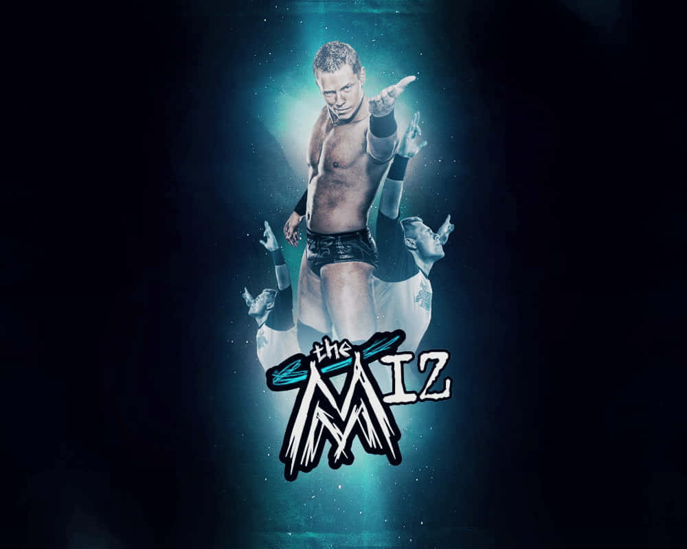 摔角手 The Miz 在發光的藍色聚光燈下，下方是他的標誌。