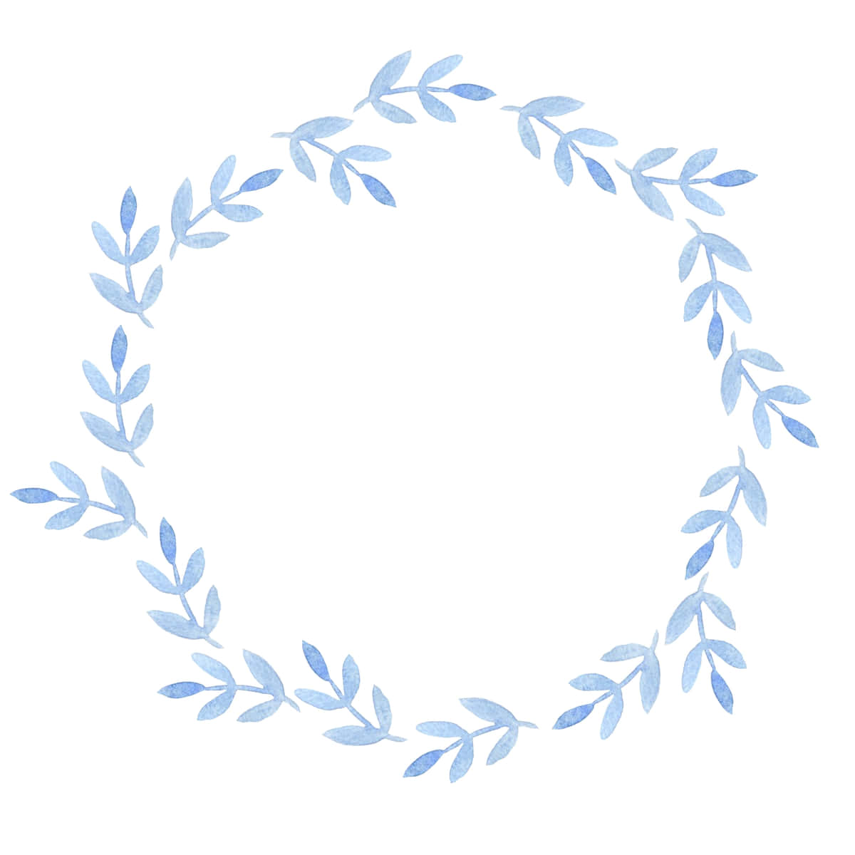 Floral Wreath 桌布 壁紙 — 精緻的藍色水彩葉子花環在潔白背景上形成完美的圓形框架。