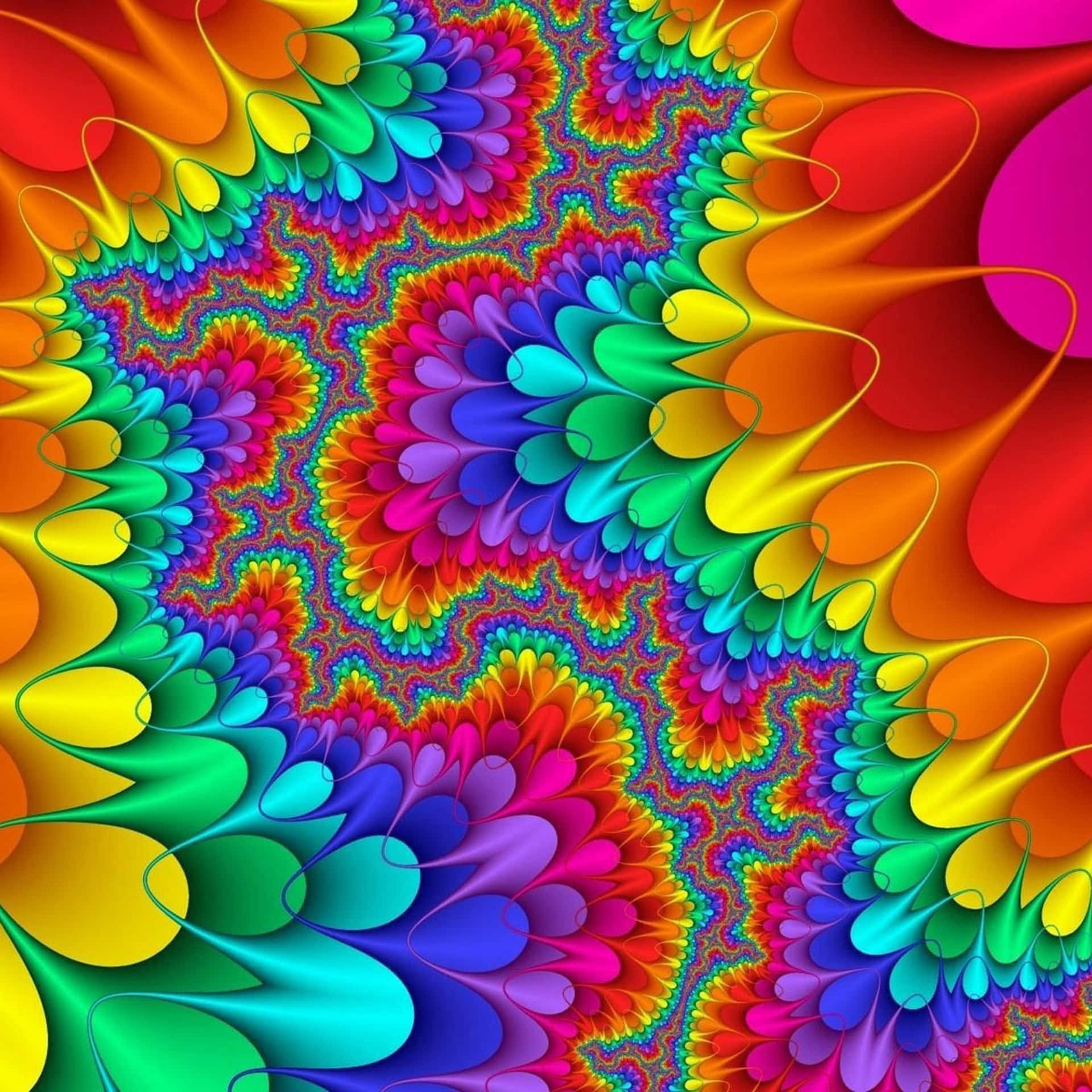 一幅迷幻的數位藝術作品，具有旋轉的彩虹分形圖案。