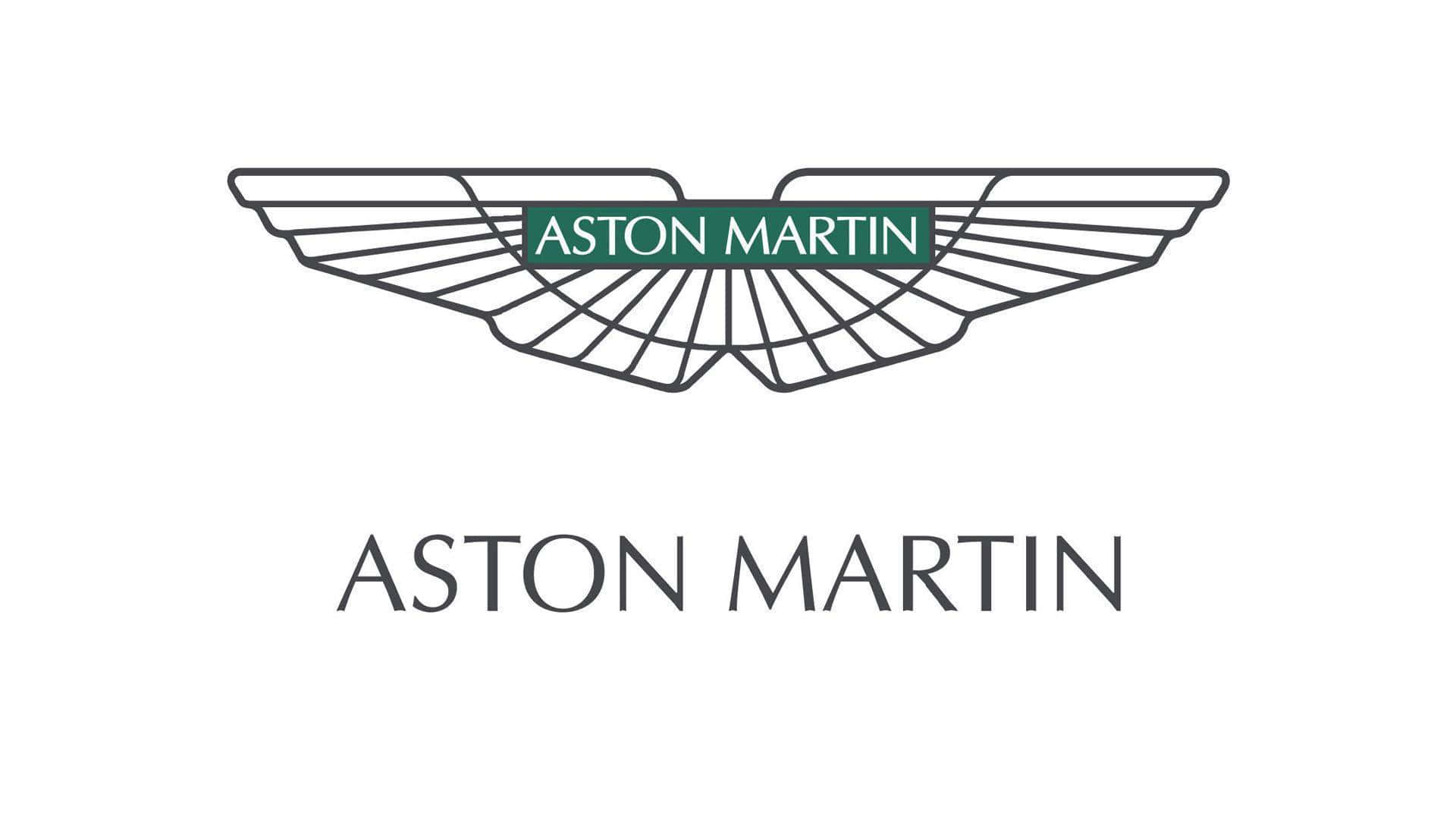 精緻設計的阿斯顿·马丁 壁紙 — Aston Martin 標誌，帶有翼形徽章和綠色條紋，白色背景。
